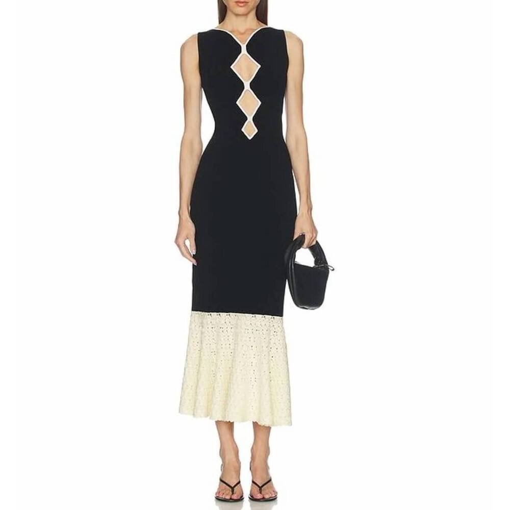 NEW ET OCHS maude knit midi dress in black / ivory